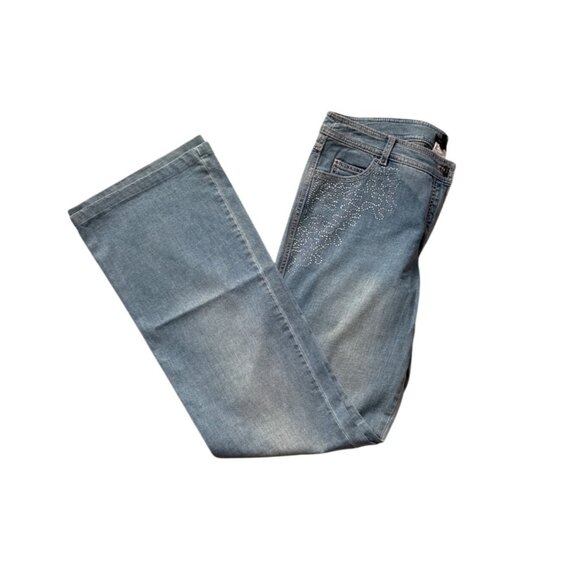 Escada Womens Light Blue Denim Flared Jeans With Rhinestone Detail Size 42 - Picture 3 of 10